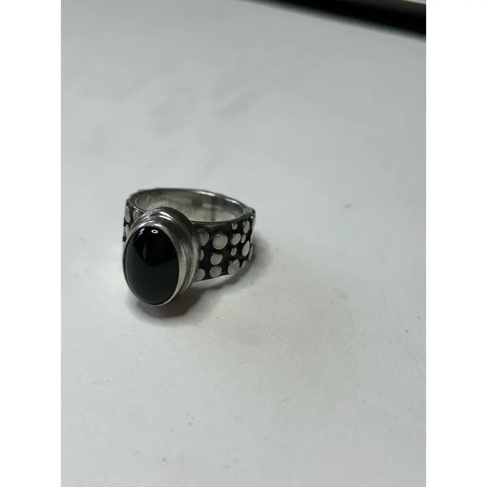 Oval Onyx Black Stone Sterling Silver Men’s Ring – size 8.25 Masculine
